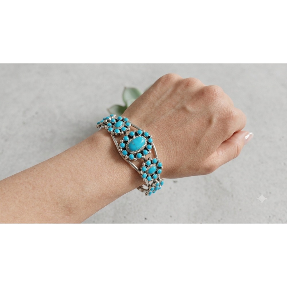 Navajo Cluster Turquoise‎ Bracelet Signed Jewelry Size 6.25in Native American**